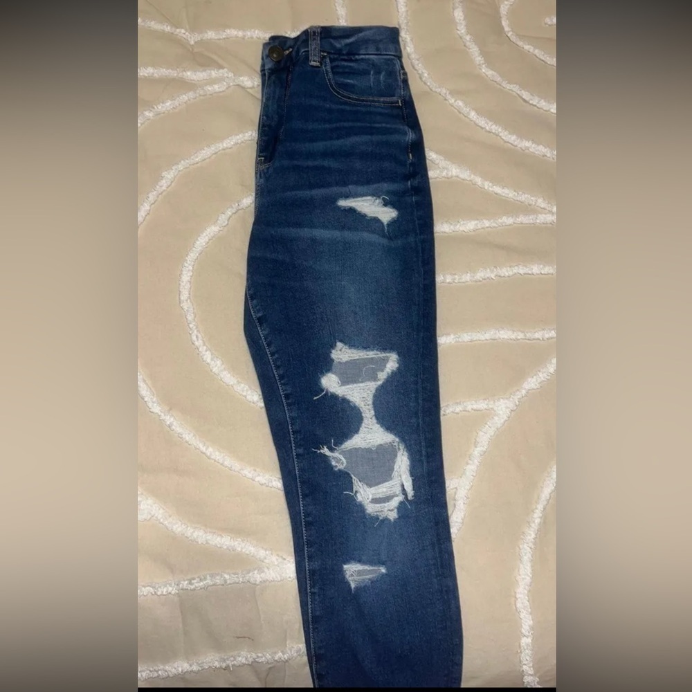 American Eagle Outfitters Navy Ripped Skinny Jeans